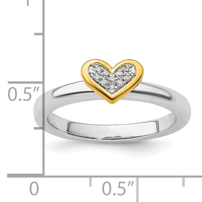 Sterling Silver Stackable Expressions Gold Plated Heart Diamond Ring