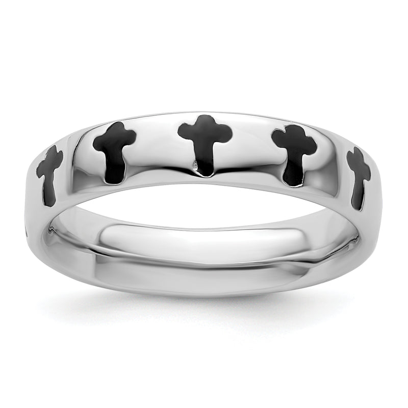 Sterling Silver Stackable Expressions Polished Enameled Cross Ring