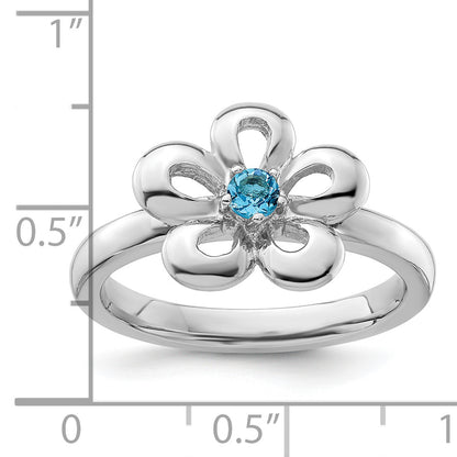 Sterling Silver Stackable Expressions Polished Blue Topaz Flower Ring