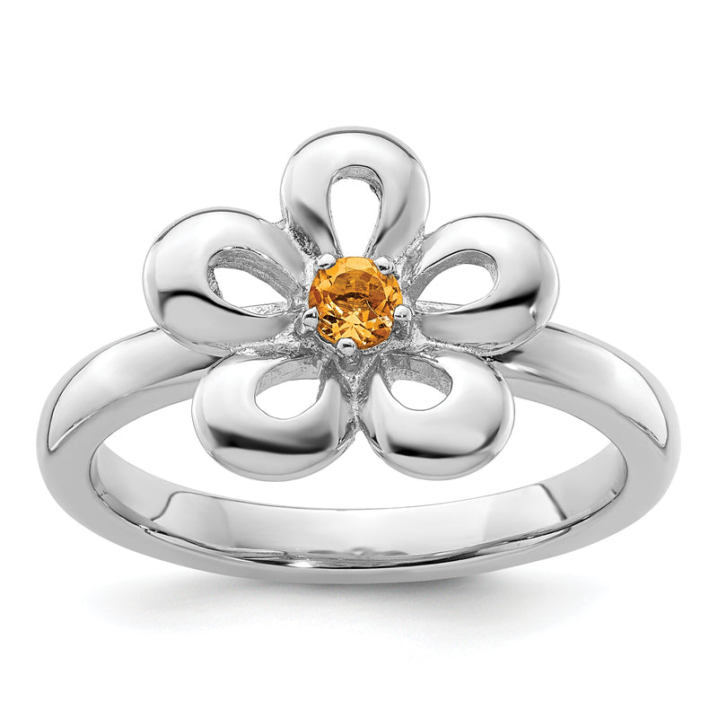 Sterling Silver Stackable Expressions Polished Citrine Flower Ring