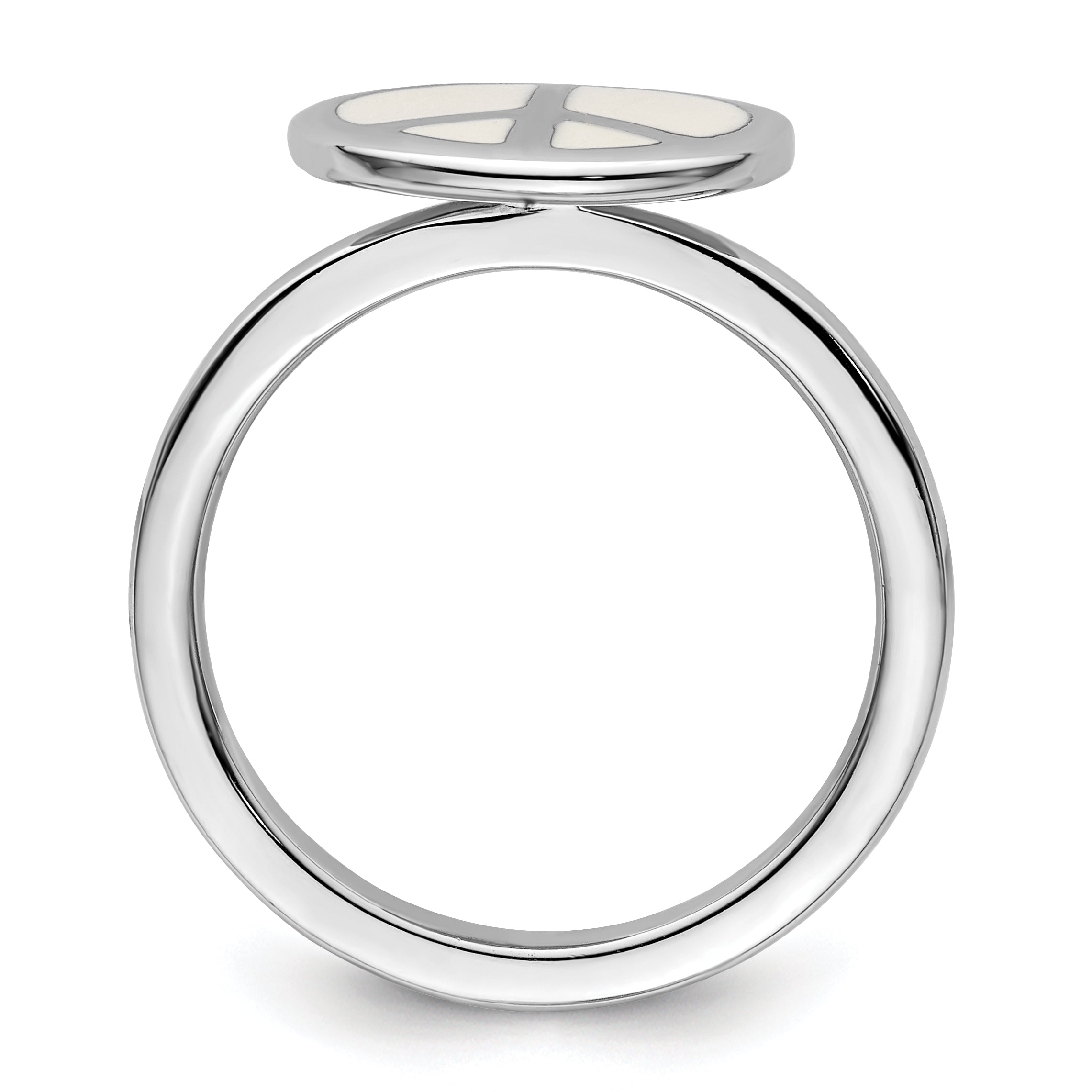 Sterling Silver Ss Stackable Expressions Polished White Enameled Peace Sign Ring