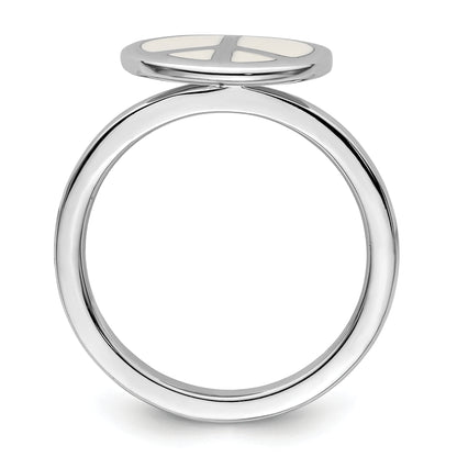 Sterling Silver Ss Stackable Expressions Polished White Enameled Peace Sign Ring