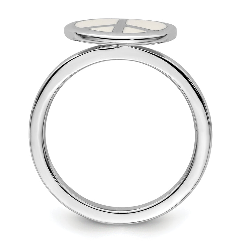 Sterling Silver Ss Stackable Expressions Polished White Enameled Peace Sign Ring