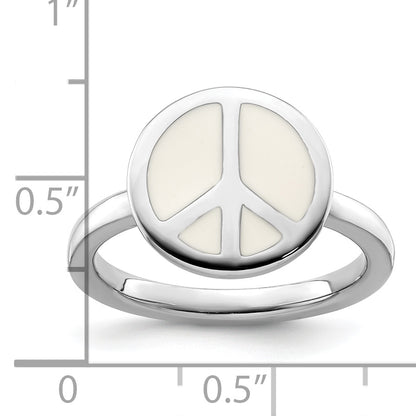 Sterling Silver Ss Stackable Expressions Polished White Enameled Peace Sign Ring