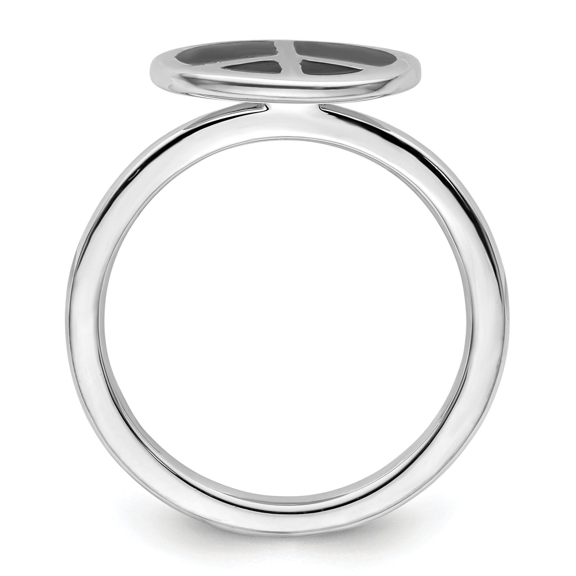 Sterling Silver Ss Stackable Expressions Polished Black Enameled Peace Sign Ring