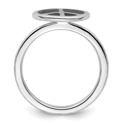 Sterling Silver Ss Stackable Expressions Polished Black Enameled Peace Sign Ring