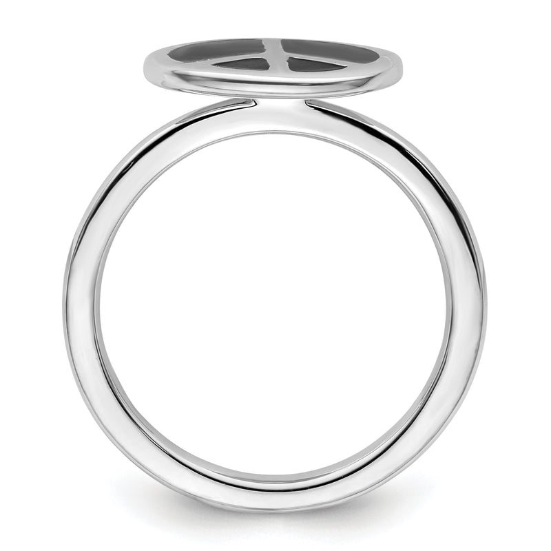 Sterling Silver Ss Stackable Expressions Polished Black Enameled Peace Sign Ring