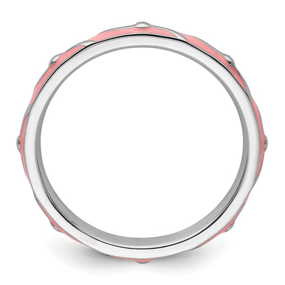 Sterling Silver Stackable Expressions Pink Enamel Ring
