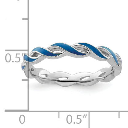Sterling Silver Stackable Expressions Blue Enamel Ring