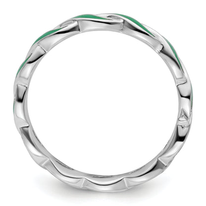Sterling Silver Stackable Expressions Green Enamel Ring