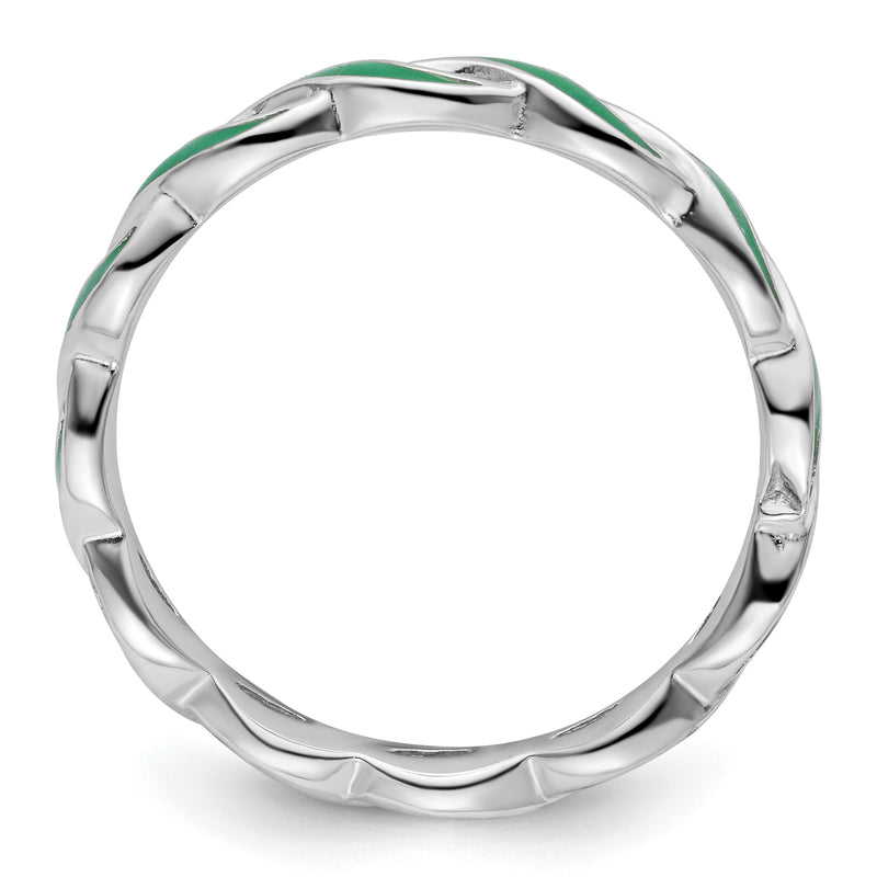 Sterling Silver Stackable Expressions Green Enamel Ring