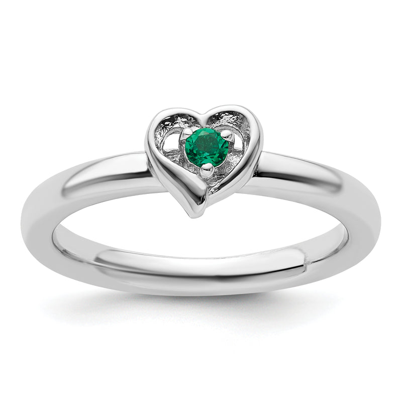 Sterling Silver Stackable Expressions Created Emerald Heart Ring