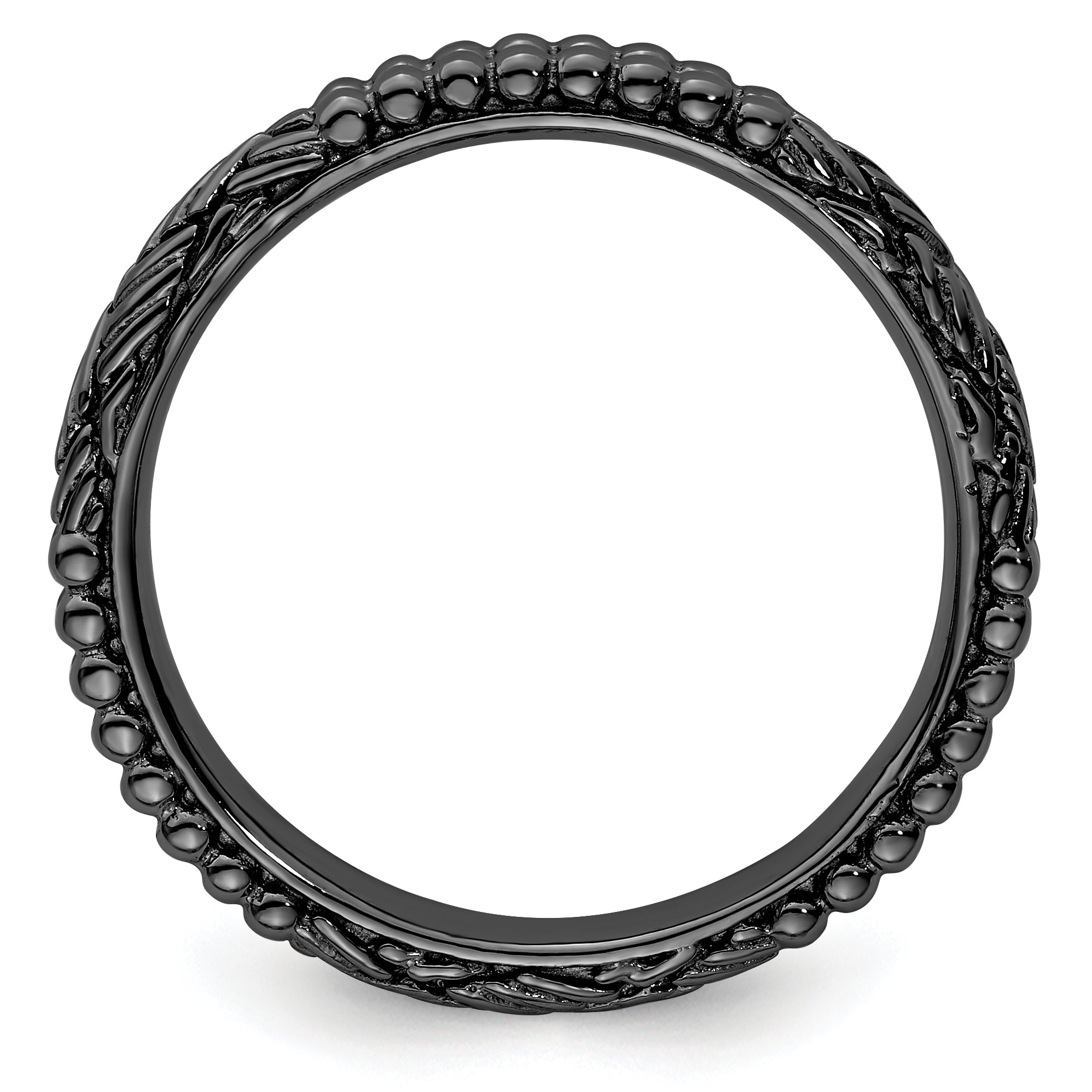 Sterling Silver Stackable Expressions Ruthenium Plated Patterned Ring