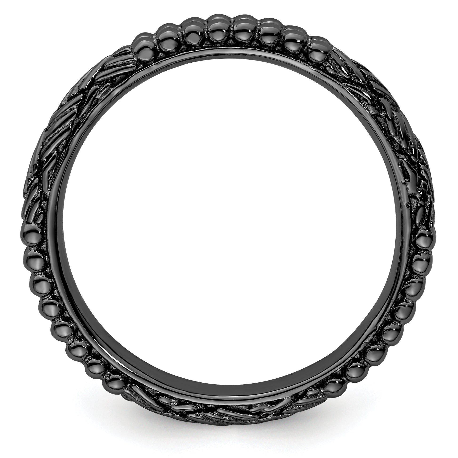 Sterling Silver Stackable Expressions Ruthenium Plated Patterned Ring