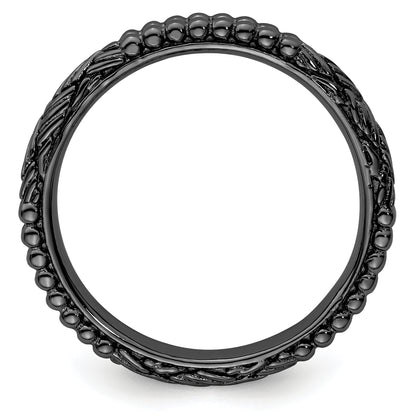 Sterling Silver Stackable Expressions Ruthenium Plated Patterned Ring