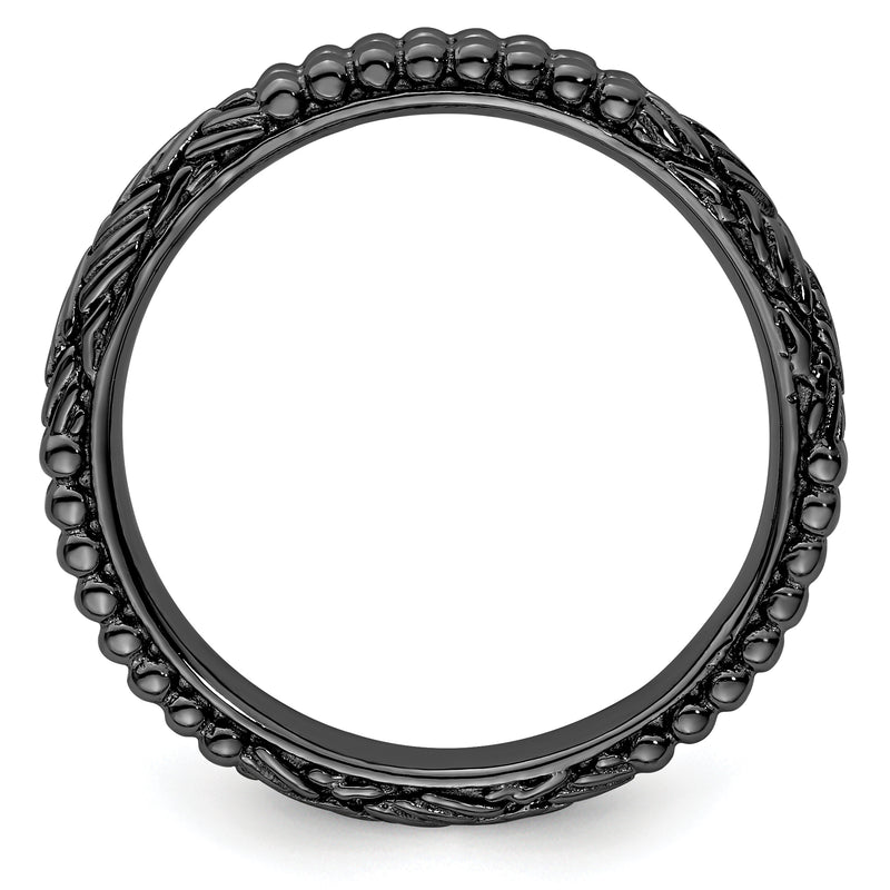 Sterling Silver Stackable Expressions Ruthenium Plated Patterned Ring