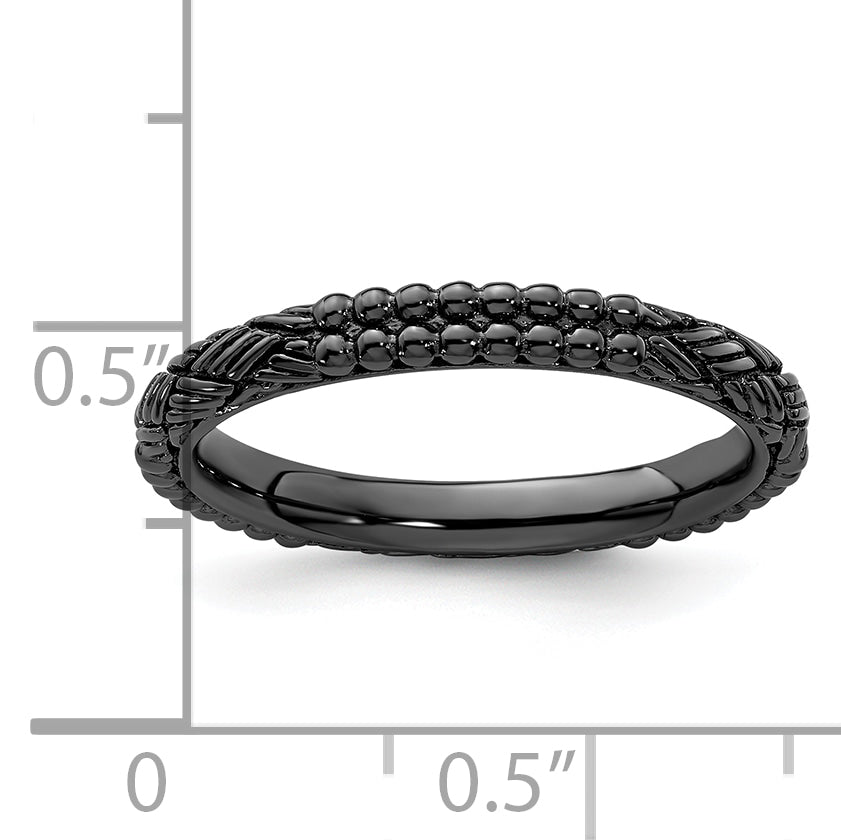 Sterling Silver Stackable Expressions Ruthenium Plated Patterned Ring