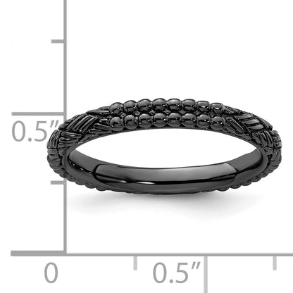 Sterling Silver Stackable Expressions Ruthenium Plated Patterned Ring