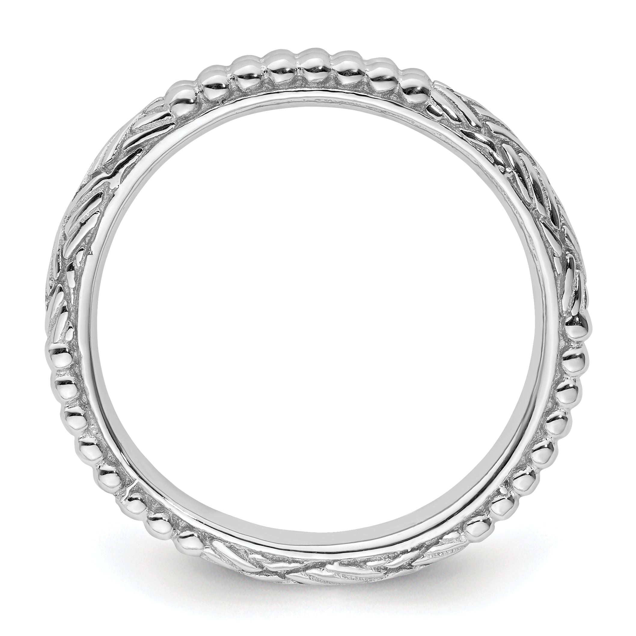 Sterling Silver Stackable Expressions Rhodium Plated Patterned Ring