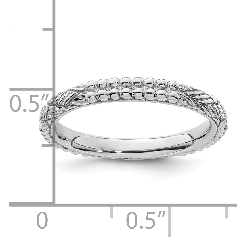 Sterling Silver Stackable Expressions Rhodium Plated Patterned Ring