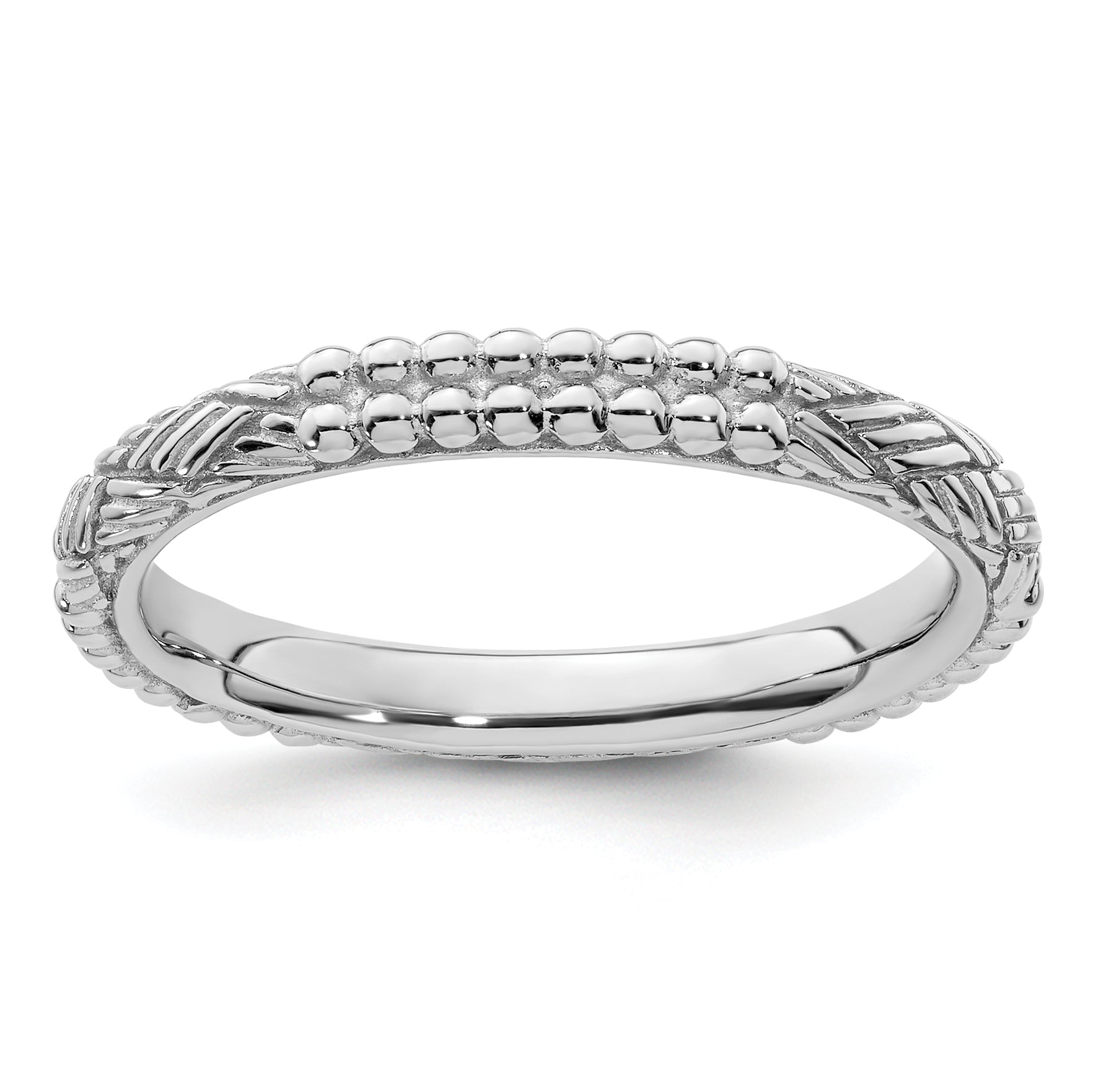 Sterling Silver Stackable Expressions Rhodium Plated Patterned Ring