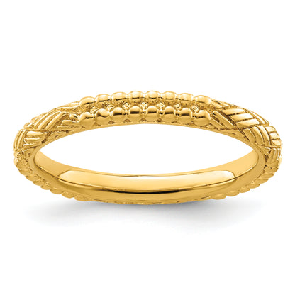 Sterling Silver Stackable Expressions Gold Plated Patterned Ring