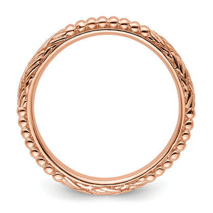 Sterling Silver Stackable Expressions Rose Gold Plated Patterned Ring
