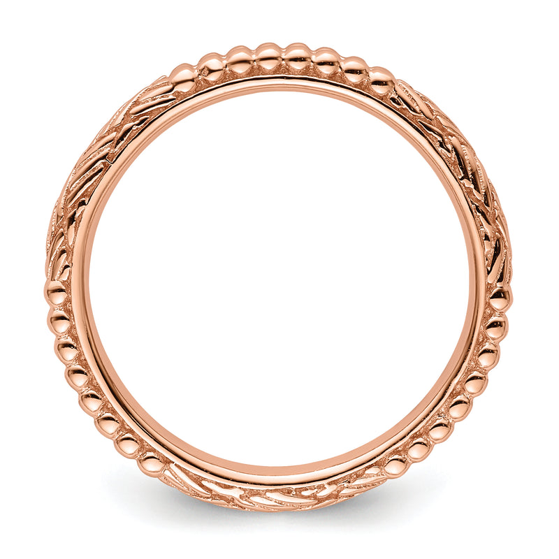 Sterling Silver Stackable Expressions Rose Gold Plated Patterned Ring