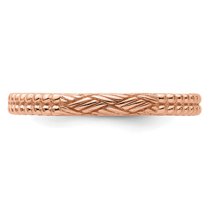 Sterling Silver Stackable Expressions Rose Gold Plated Patterned Ring