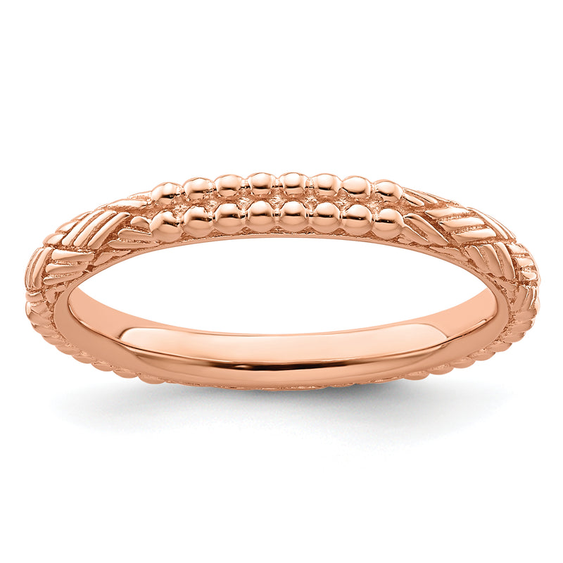 Sterling Silver Stackable Expressions Rose Gold Plated Patterned Ring