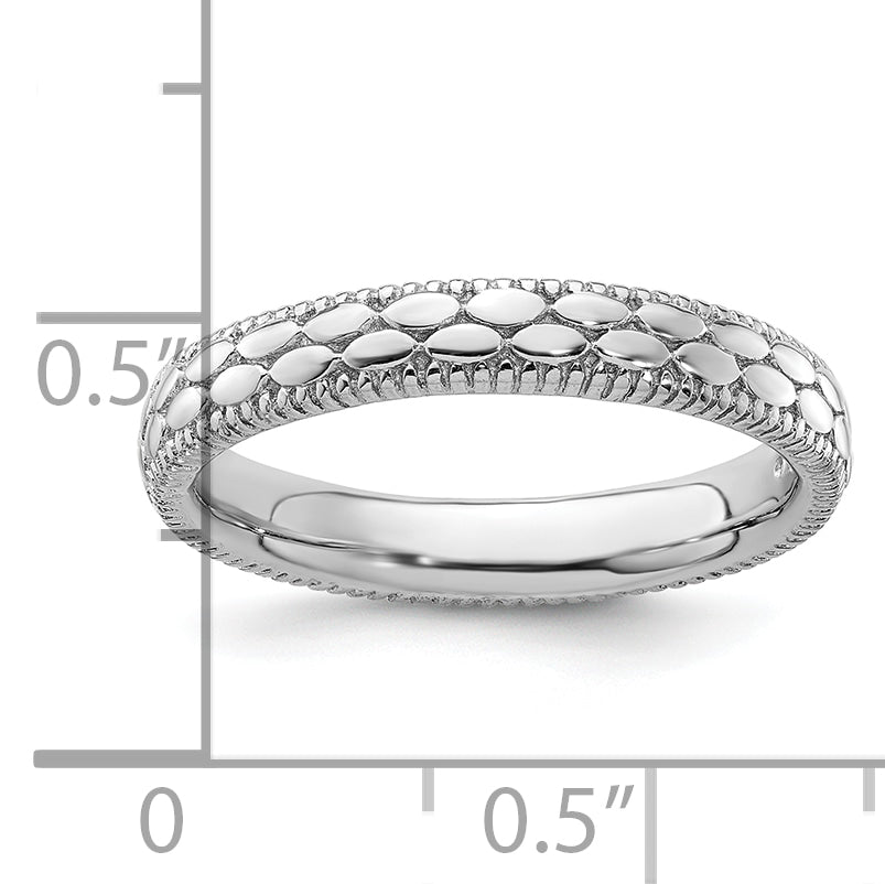 Sterling Silver Stackable Expressions Rhodium Plated Patterned Ring