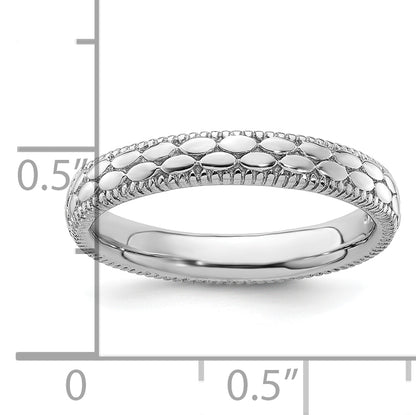 Sterling Silver Stackable Expressions Rhodium Plated Patterned Ring