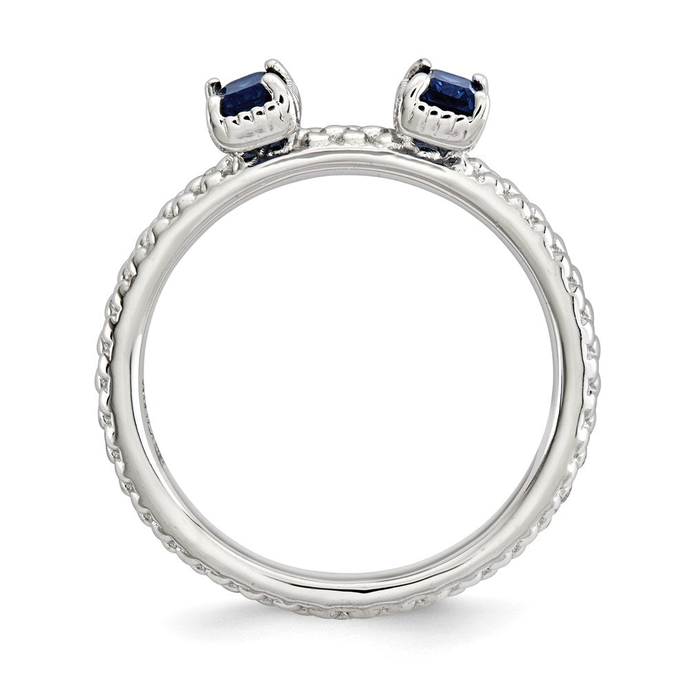 Sterling Silver Stackable Expressions Created Sapphire Two Stone Ring (Size 5 Only)