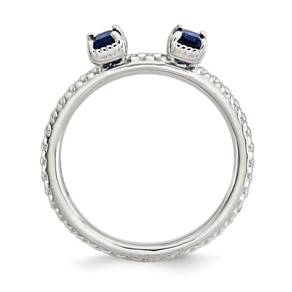 Sterling Silver Stackable Expressions Created Sapphire Two Stone Ring (Size 5 Only)