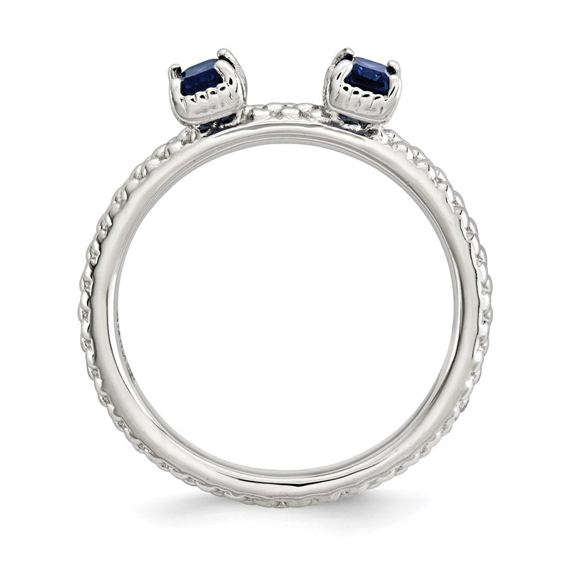 Sterling Silver Stackable Expressions Created Sapphire Two Stone Ring (Size 5 Only)