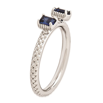 Sterling Silver Stackable Expressions Created Sapphire Two Stone Ring (Size 5 Only)
