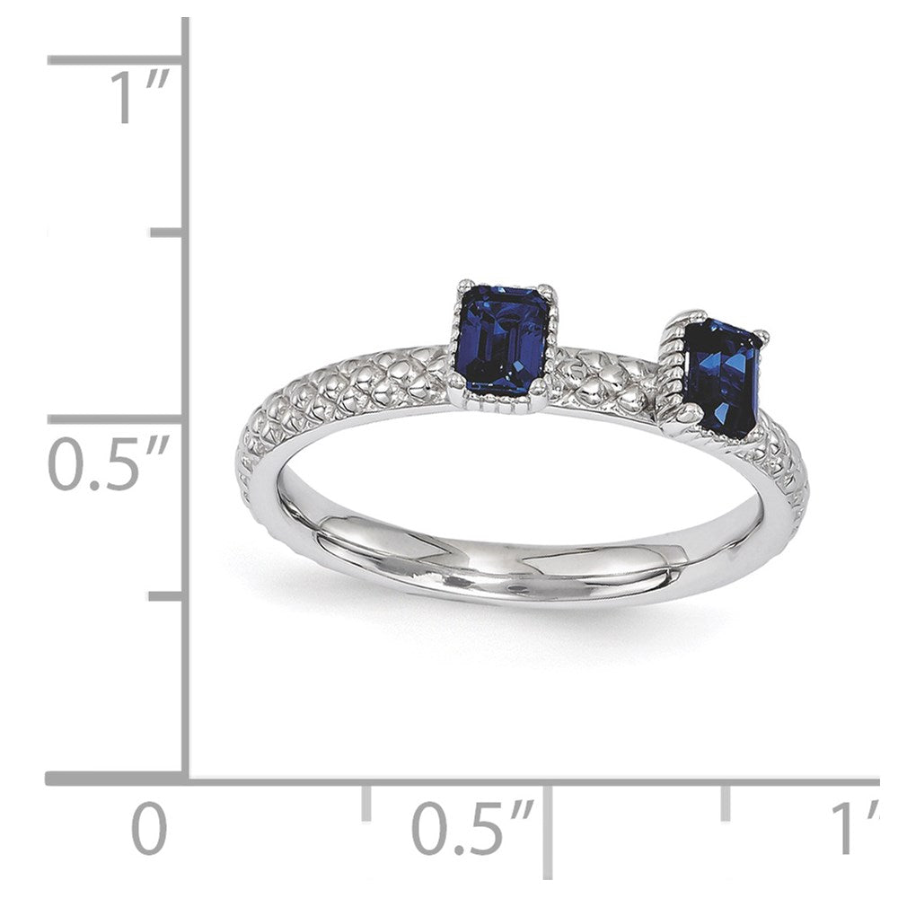 Sterling Silver Stackable Expressions Created Sapphire Two Stone Ring (Size 5 Only)