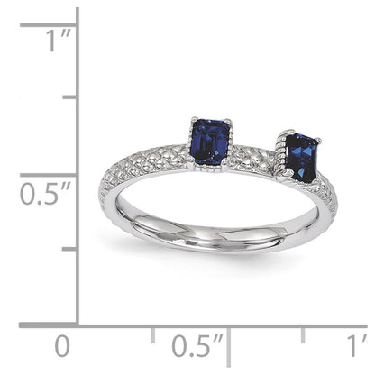 Sterling Silver Stackable Expressions Created Sapphire Two Stone Ring (Size 5 Only)