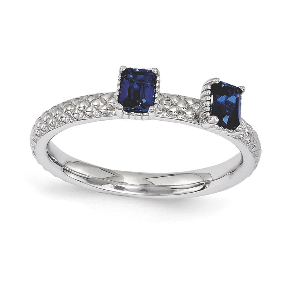 Sterling Silver Stackable Expressions Created Sapphire Two Stone Ring (Size 5 Only)
