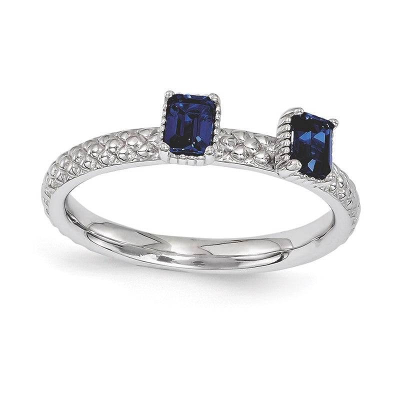 Sterling Silver Stackable Expressions Created Sapphire Two Stone Ring (Size 5 Only)