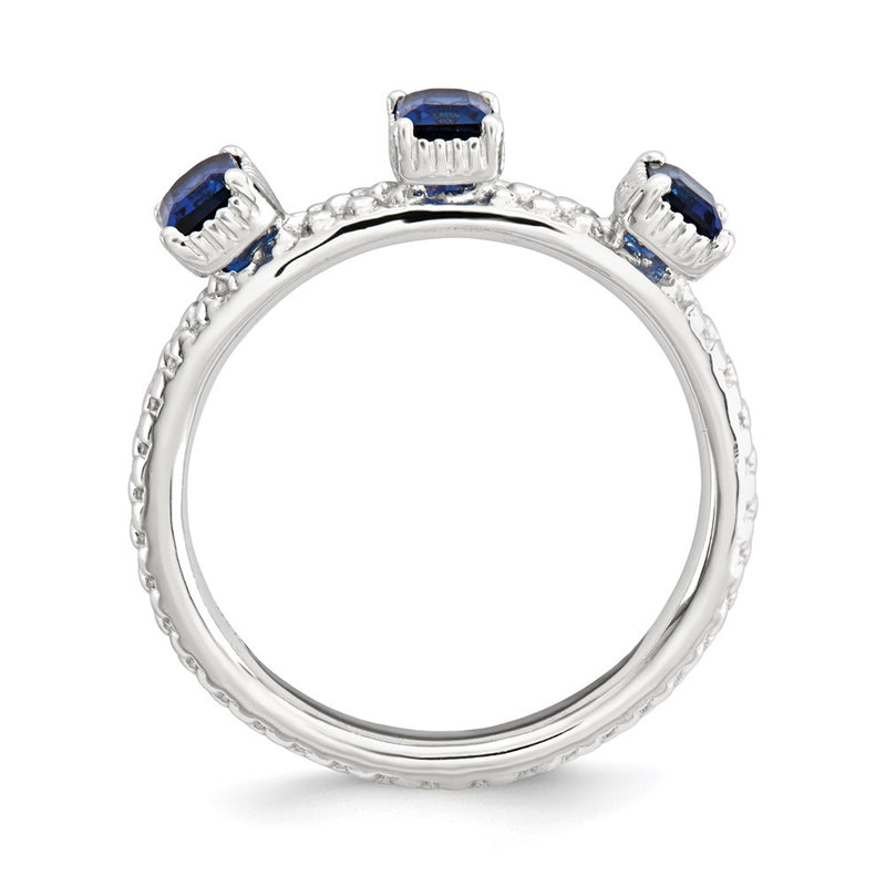 Sterling Silver Stackable Expressions Created Sapphire Three Stone Ring (Size 5 Only)