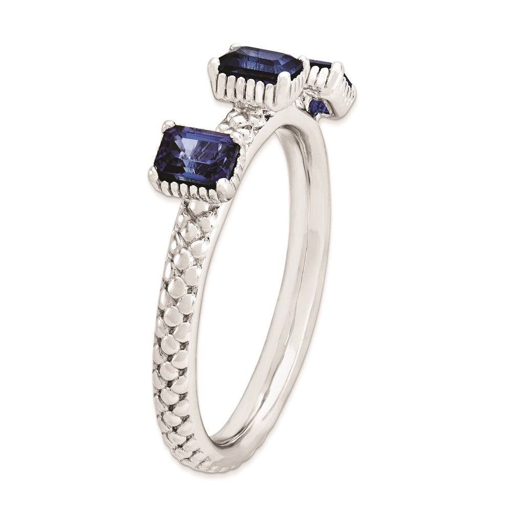 Sterling Silver Stackable Expressions Created Sapphire Three Stone Ring (Size 5 Only)