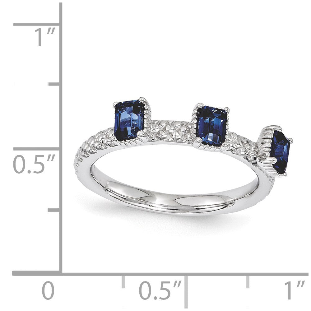 Sterling Silver Stackable Expressions Created Sapphire Three Stone Ring (Size 5 Only)