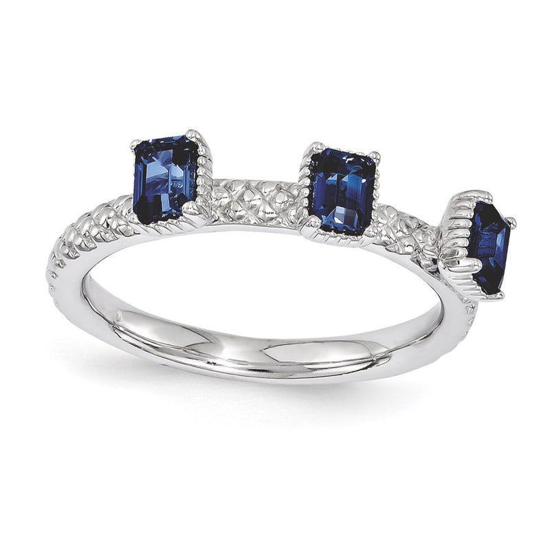 Sterling Silver Stackable Expressions Created Sapphire Three Stone Ring (Size 5 Only)