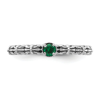 Sterling Silver Stackable Expressions Created Emerald Single Stone Ring