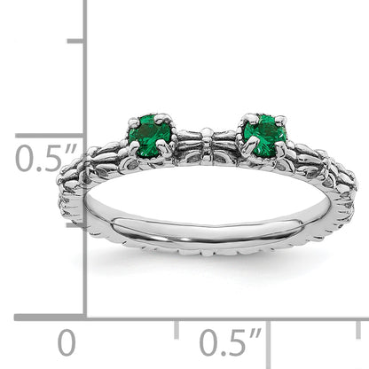 Sterling Silver Stackable Expressions Created Emerald Two Stone Ring
