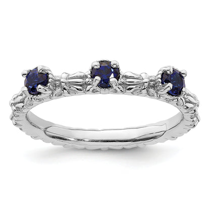 Sterling Silver Stackable Expressions Created Sapphire Three Stone Ring
