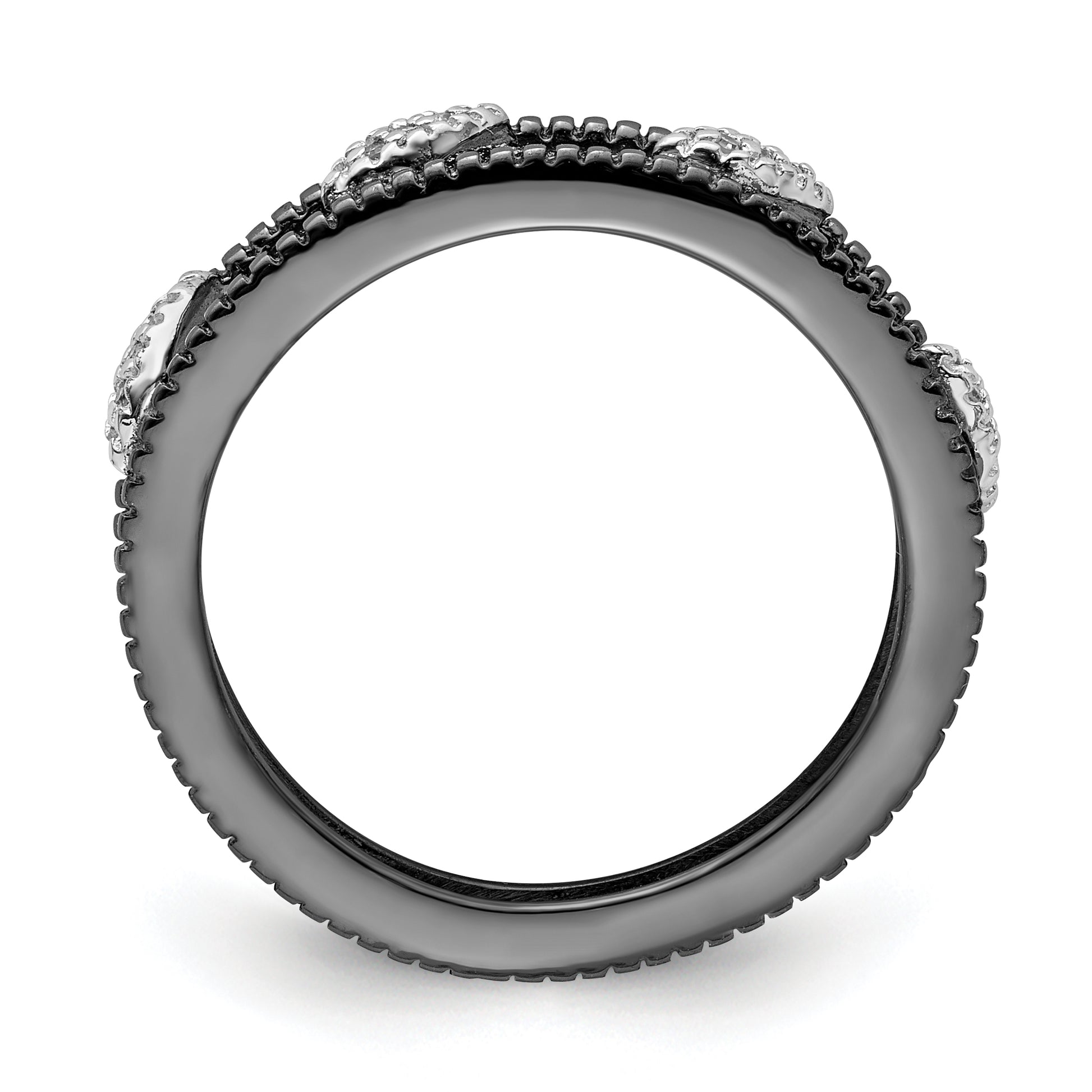 Sterling Silver Stackable Expressions Ruthenium Plated Diamond Jacket Ring