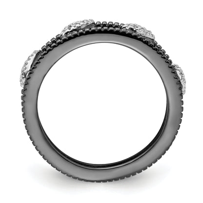Sterling Silver Stackable Expressions Ruthenium Plated Diamond Jacket Ring