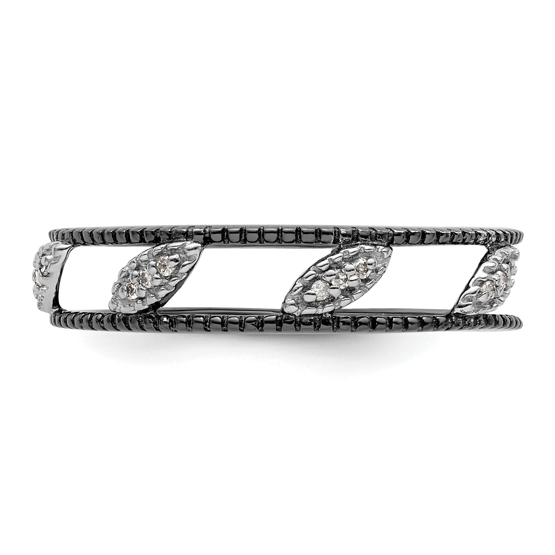 Sterling Silver Stackable Expressions Ruthenium Plated Diamond Jacket Ring